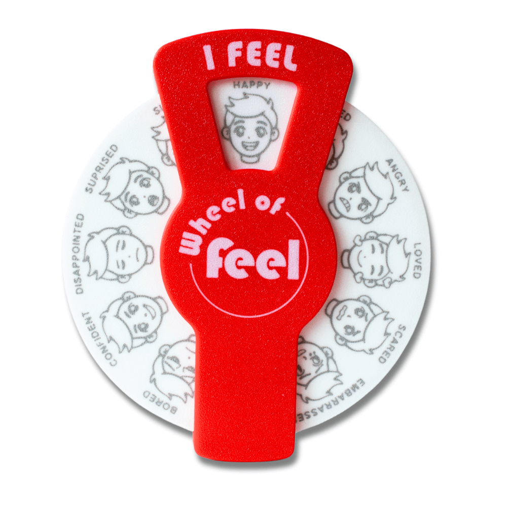 Red emotional regulation tool for boys – Wheel of Feel SEL feelings wheel for children and teens