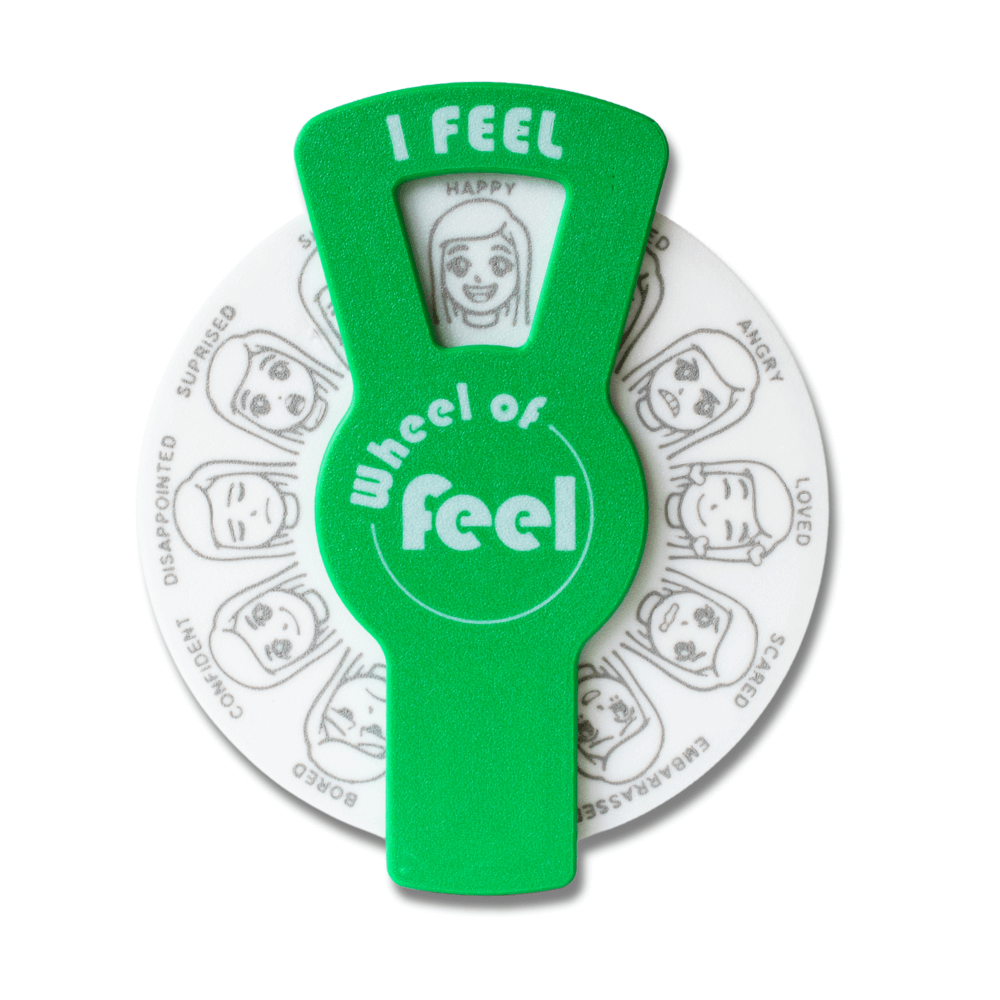 Green emotional wheel for girls – Wheel of Feel SEL tool for helping kids and teens understand feelings