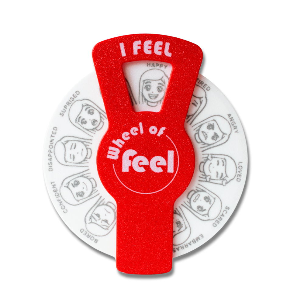 Red emotional wheel for girls – Wheel of Feel SEL tool for children and teens