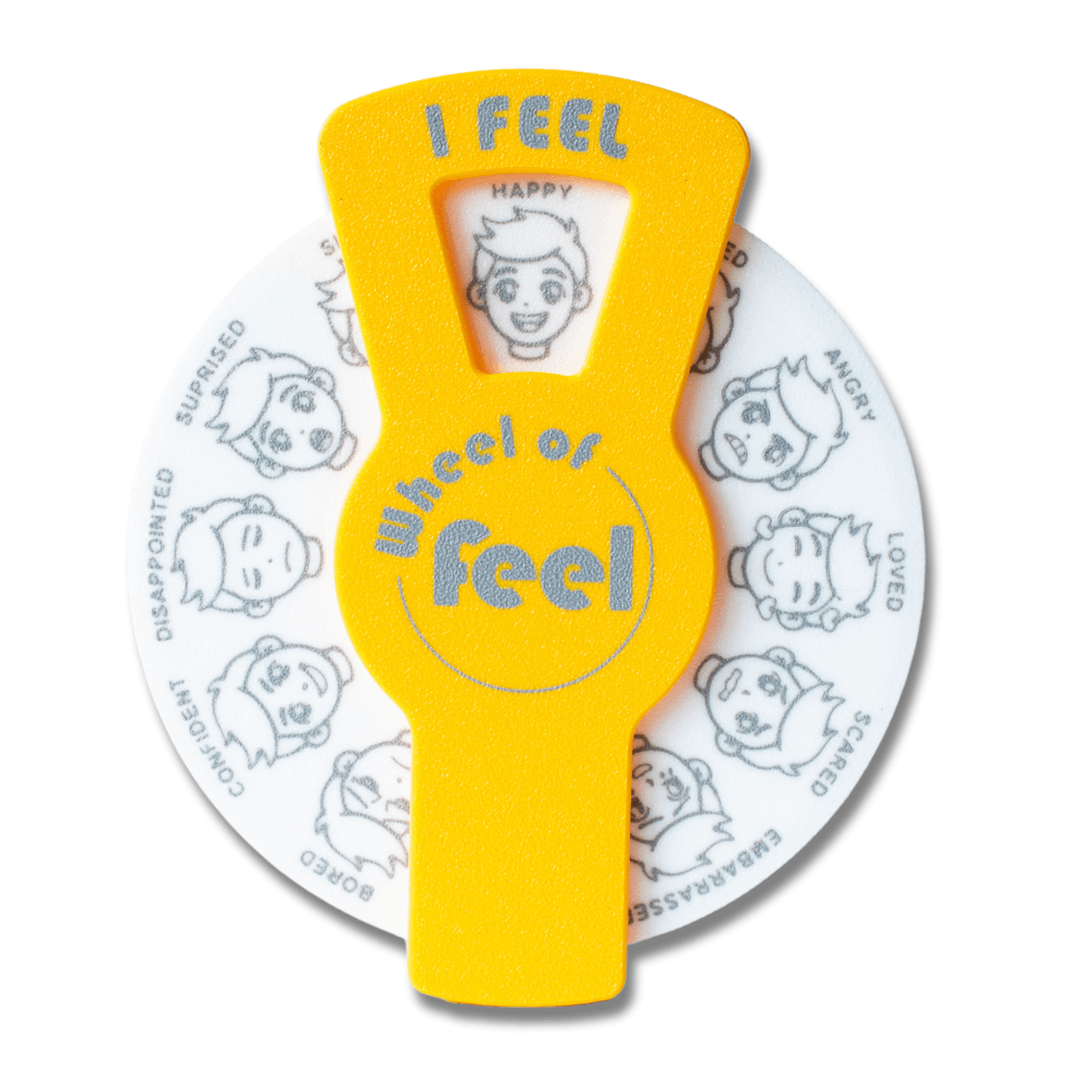 Yellow feelings wheel for boys – Wheel of Feel SEL tool for kids and teens to explore emotions