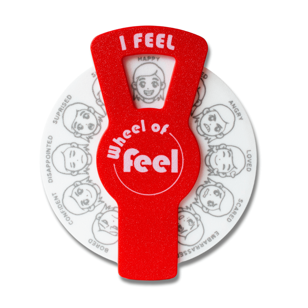 Red emotional wheel for kids and teens – gender-neutral Wheel of Feel SEL tool for emotional learning