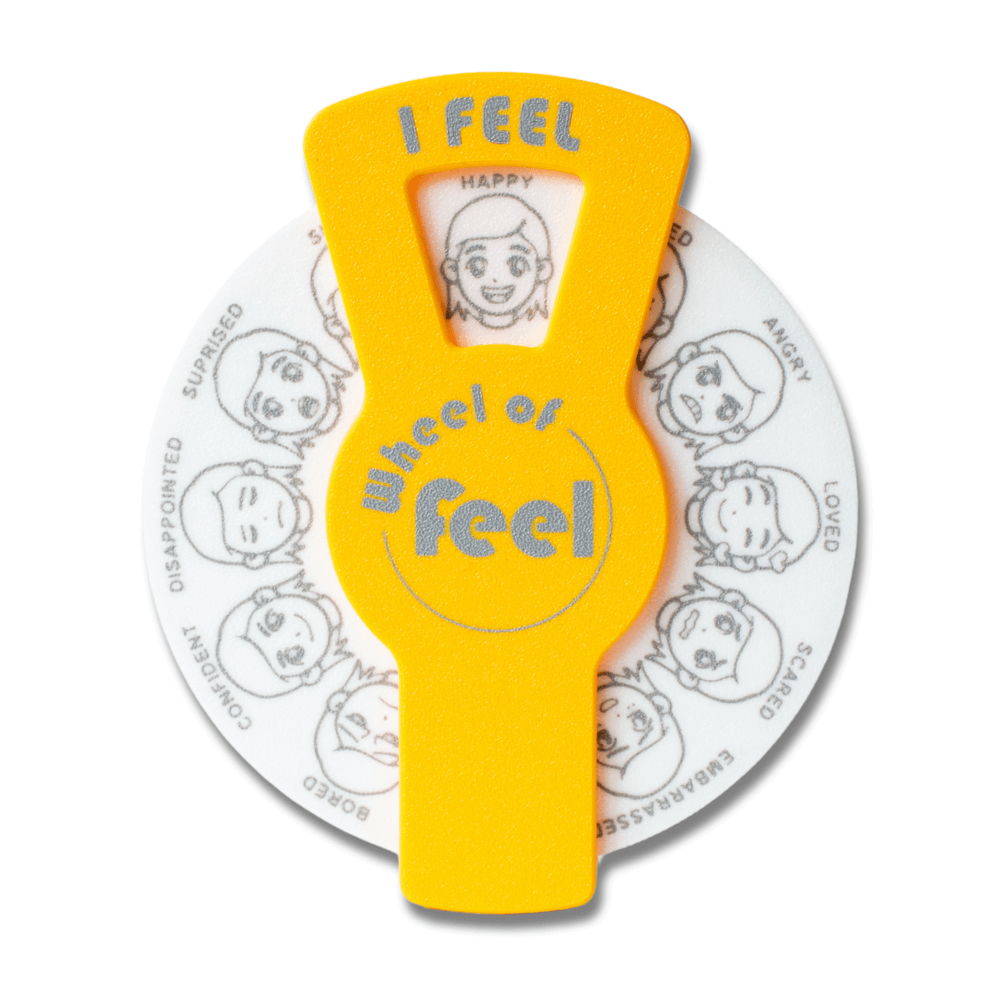 Wheel of Feel – yellow feelings wheel for kids and teens, SEL emotional regulation tool for all children
